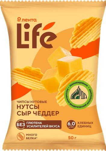 

Чипсы нутовые Лента Life Сыр Чеддер, 50 г