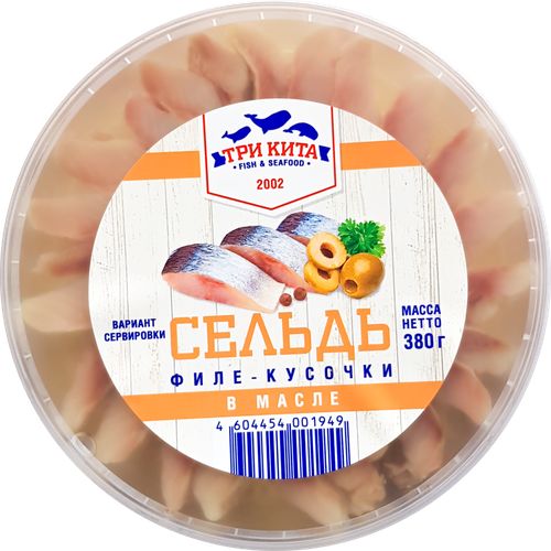 

Сельдь слабосоленая Три Кита филе-кусочки в масле 380 г