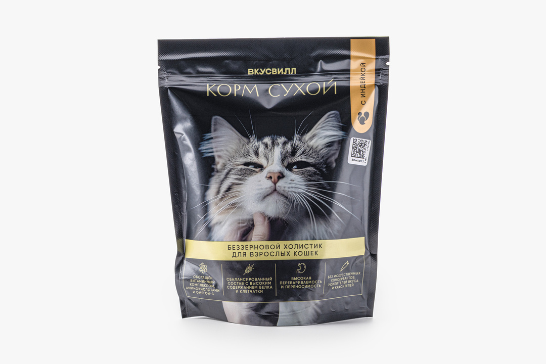 

Сухой холистик ВкусВилл беззерновой для взрослых кошек с индейкой 300 г