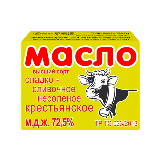 

Масло сладкосливочное Сливочная Страна Крестьянское 72.5% 180 г