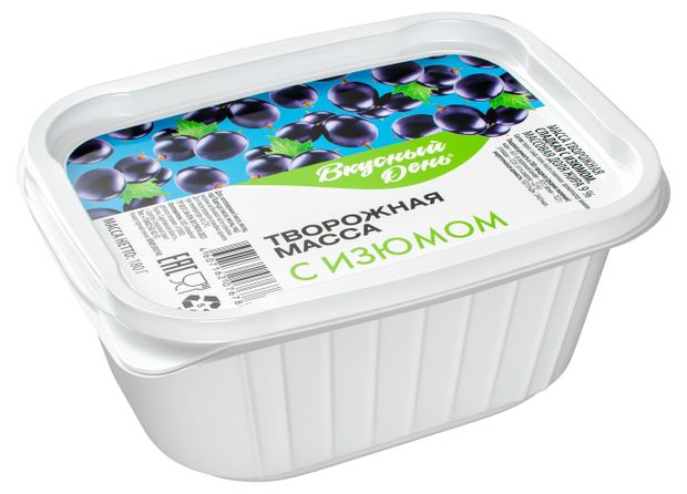 

Масса творожная ВКУСНЫЙ ДЕНЬ с изюмом 9%, без змж