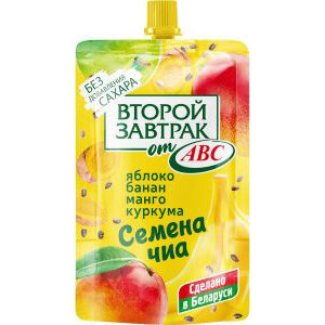 Десерт фруктовый Второй завтрак из яблок, бананов и манго с сем чиа и куркумой 200 г дой-пак