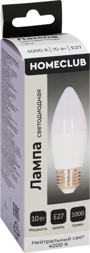 

Лампа светодиодная Homeclub свеча 10 Вт E27 нейтральный свет LED арт. LED-C39-10E2740
