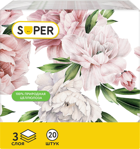 

Салфетки бумажные Super Ретро 3-слоя 33 х 33 см 20 шт. дизайн в ассортименте