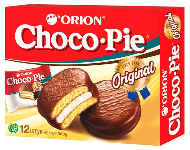 

Бисквит Choco Pie Orion 12 шт. 360 г дизайн упаковки в ассортименте