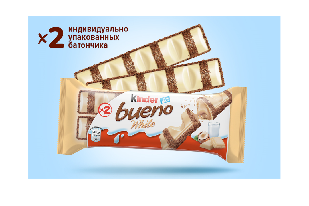 

Вафли Kinder Bueno White Белый шоколад с молочно-ореховой начинкой 39 г