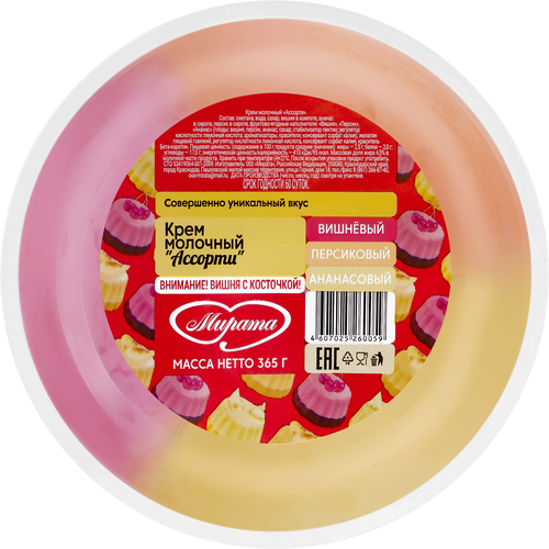 

Крем молочный Княжеский Любимчик Ассорти вишневый, грушевый, мандариновый 4.5% 365 г