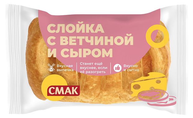 

Слойка Смак с ветчиной и сыром 90 г