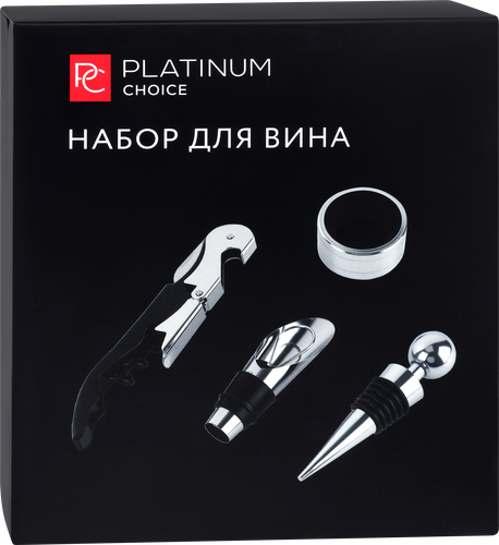 

Набор для вина PLATINUM CHOICE 4 предмета: пробка, штопор, аэратор, каплеуловитель, Арт. BR-B3