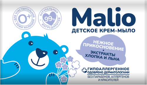 

Крем-мыло детское Malio Нежное прикосновение с экстрактом хлопка и льна 140 г