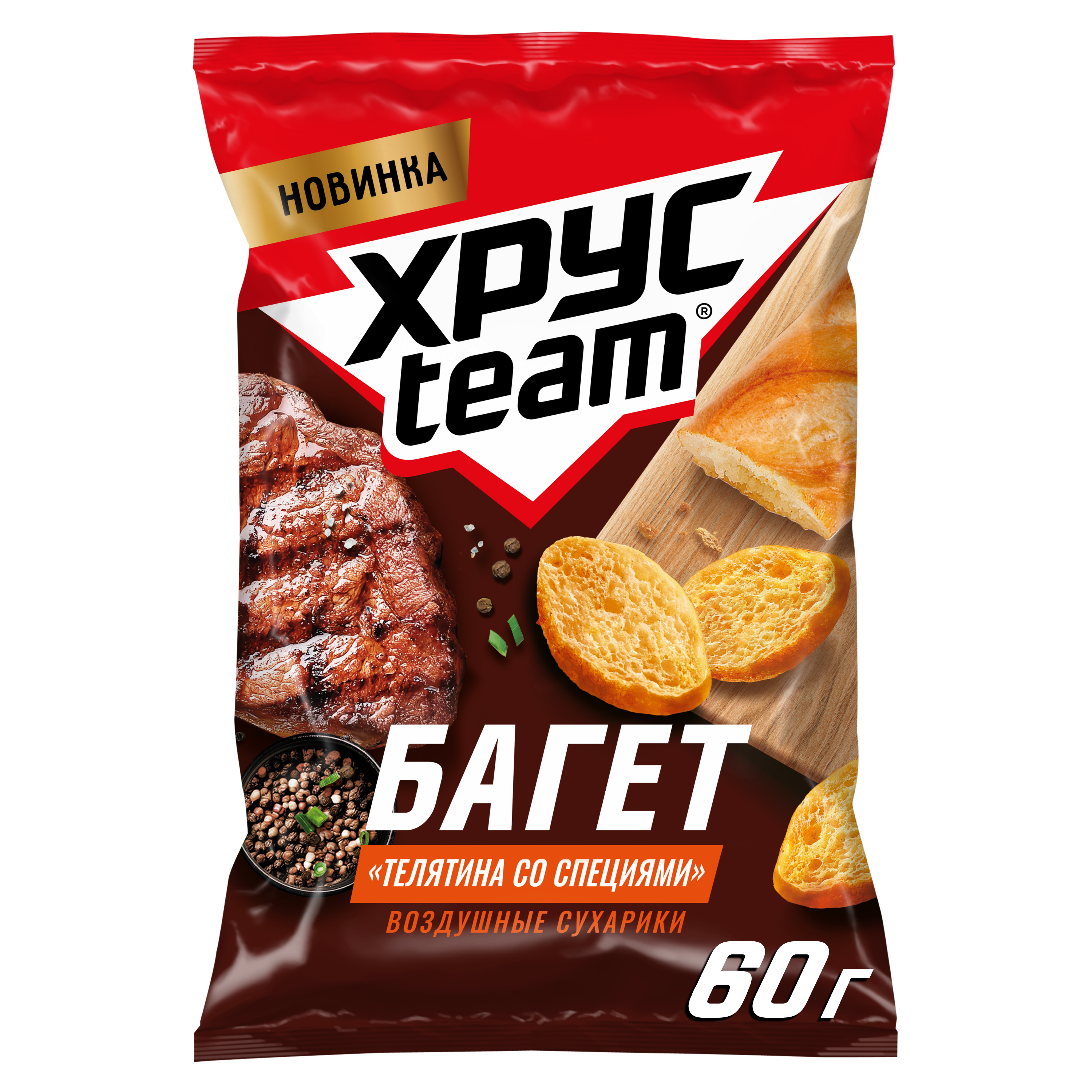 

Сухарики Хрусteam Багет Телятина со специями 60 г