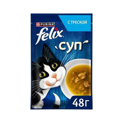 Корм влажный Felix Суп для взрослых кошек с треской 48г пауч