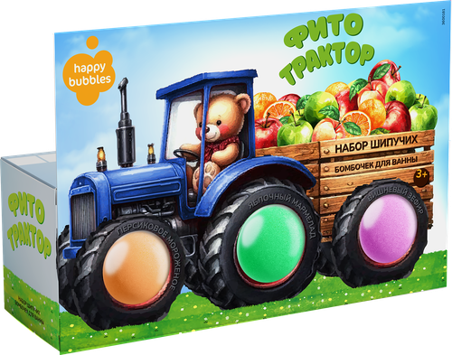 

Набор бомбочек для ванны Happy Bubbles Фито-Трактор Мишка-тракторист 345 г