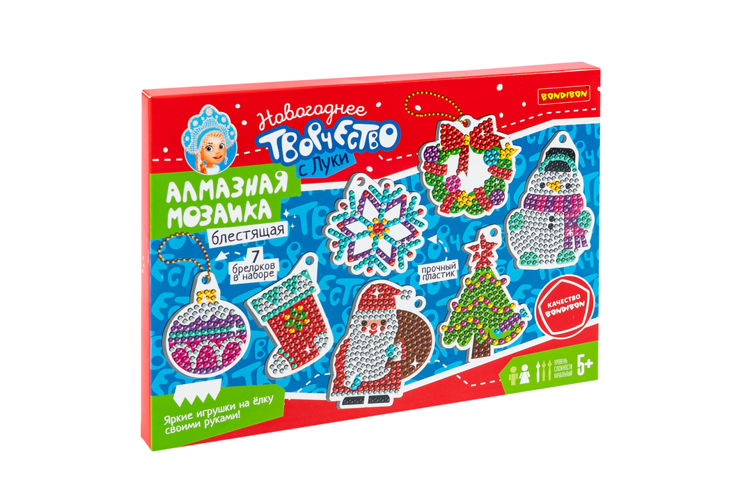 

Набор для творчества Bondibon Алмазная мозаика 7 брелоков С новым годом!