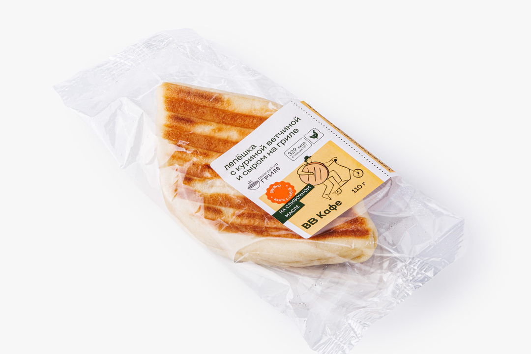 

Лепешка ВкусВилл кафе с куриной ветчиной и сыром на гриле 100 г