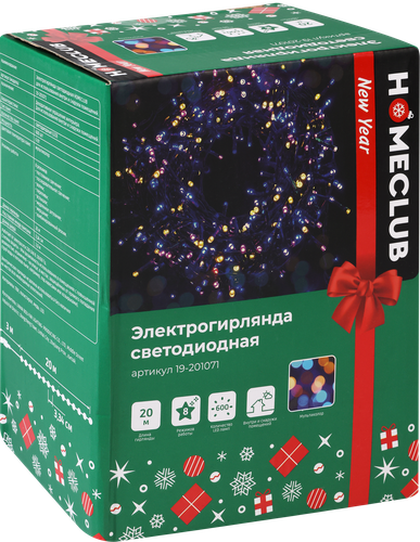 

Электрогирлянда Homeclub 600 LED 20 м мультиколор 8 режимов