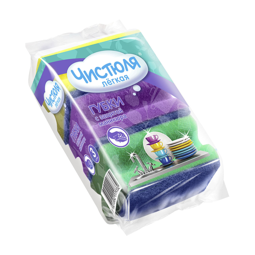 

Губки Чистюля для мытья посуды 3 шт. цвет в ассортименте