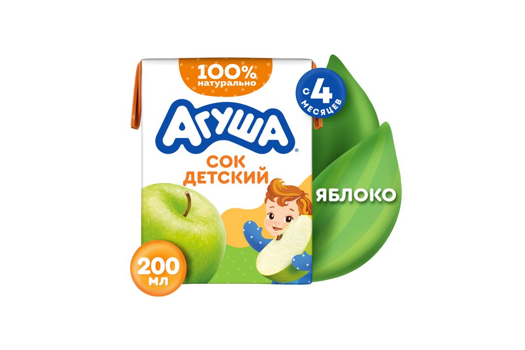 

Сок детский яблочный Агуша с 4 месяцев 200 мл