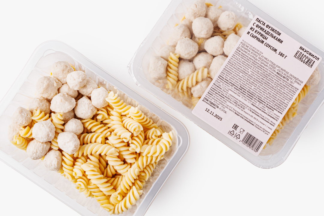 

Паста фузилли ВкусВилл Классика с фрикадельками из курицы и сырным соусом 580 г