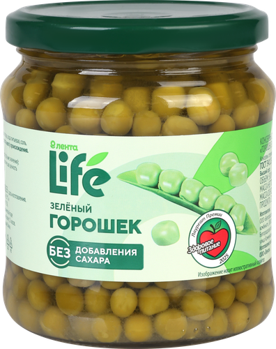 

Горошек зеленый Лента Life без добавления сахара 475 г