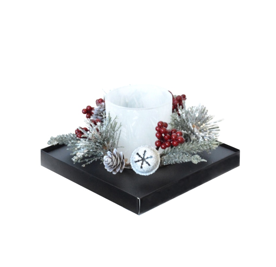 

Подсвечник Dalian All Bright с рождественским декором белый 9 см