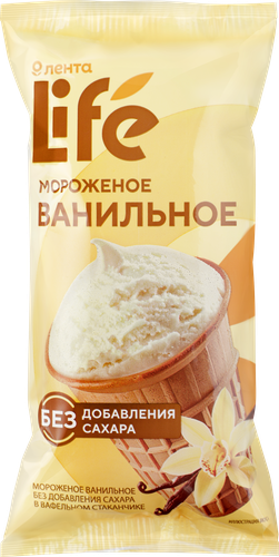 

Мороженое Лента Life Ванильное 15% без добавления сахара вафельный стаканчик 80 г