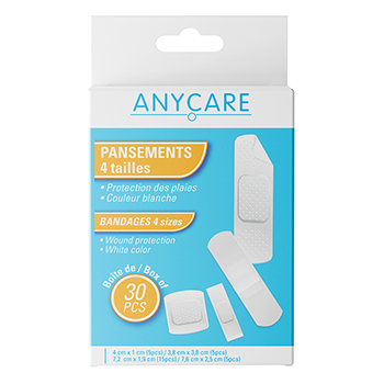 

Пластырь для кожи ANYCARE белый, 4 размера 30 шт.