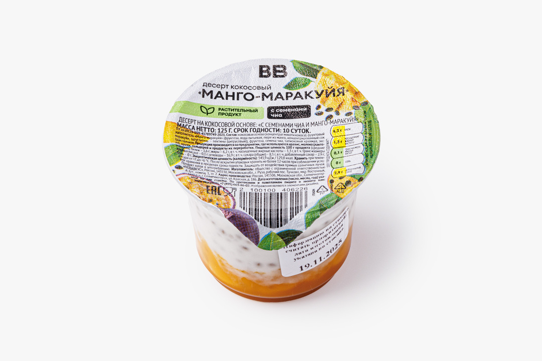 

Десерт кокосовый с семенами чиа Манго-маракуйя 125 г