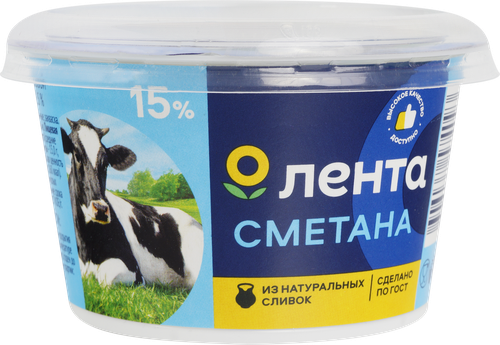 

Сметана ЛЕНТА 15% ГОСТ, без змж, 180г