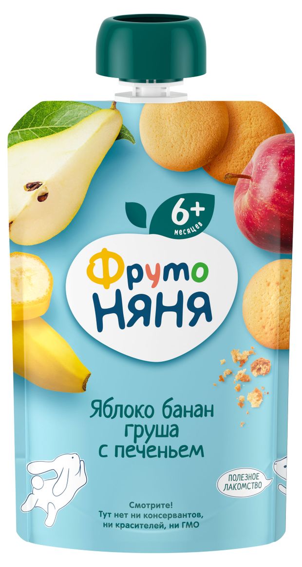 

Пюре ФрутоНяня из яблок, бананов и груша с печеньем с 6 месяцев 90 г