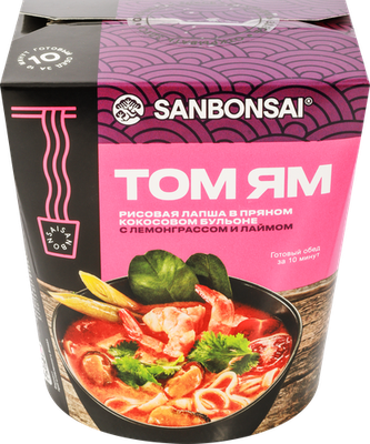 Рисовая лапша SanBonsai Том Ям в кокосовом бульоне с лемонграссом и лаймом 113 г
