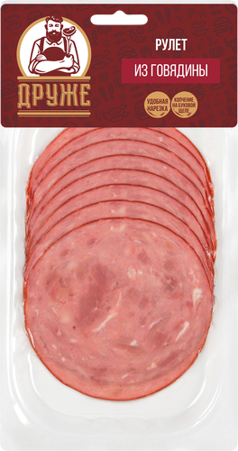 

Рулет копчено-вареный Друже из говядины, нарезка, 80 г