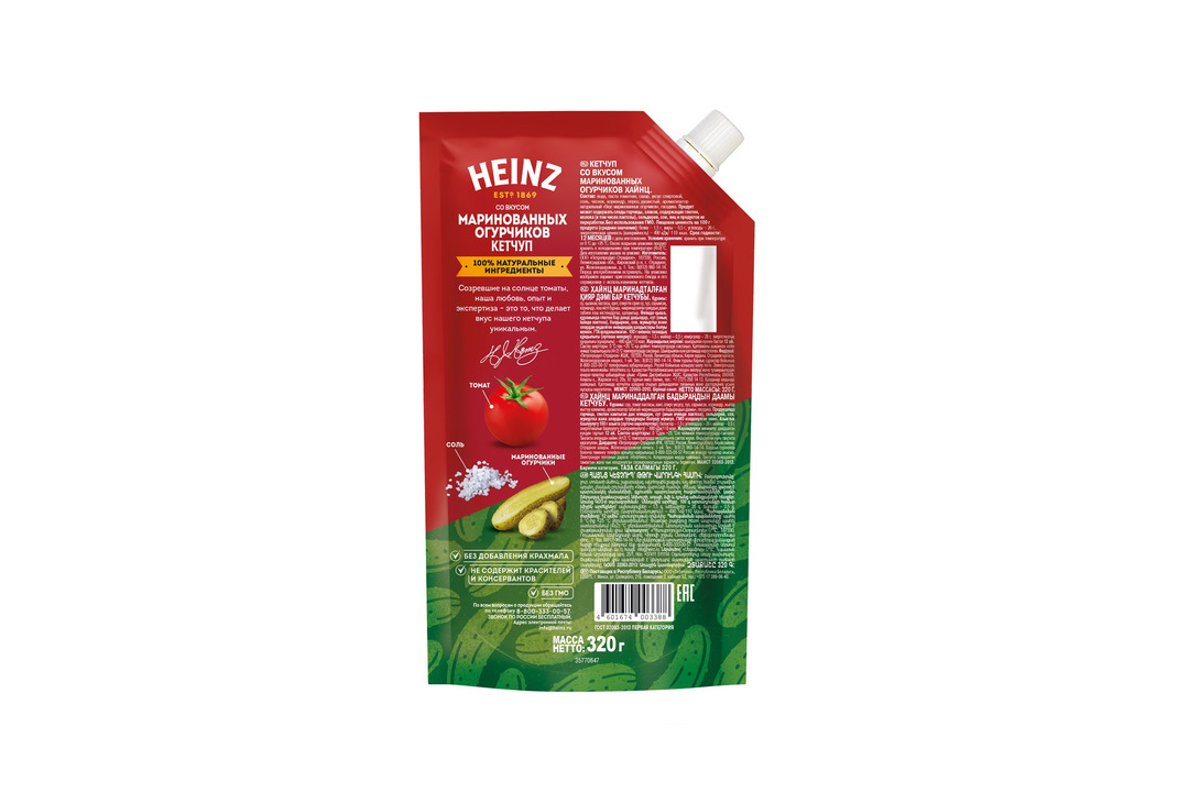 

Кетчуп томатный Heinz маринованные огурчики 320 г