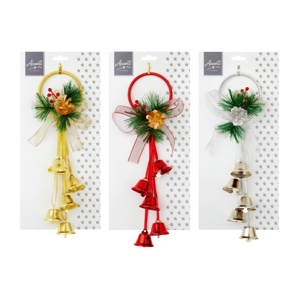 

Колокольчик для двери с рождественским декором, золотой/красный/серебряный 35см, Premier Decorations, 1 шт. в ассортименте