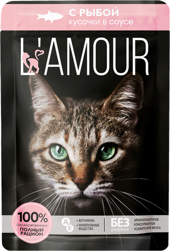 

Корм влажный для кошек, Lamour с рыбой в соусе, 75 г