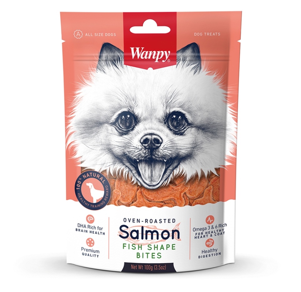 

Косточки для собак Wanpy из нежного лосося в форме рыбок 100 г