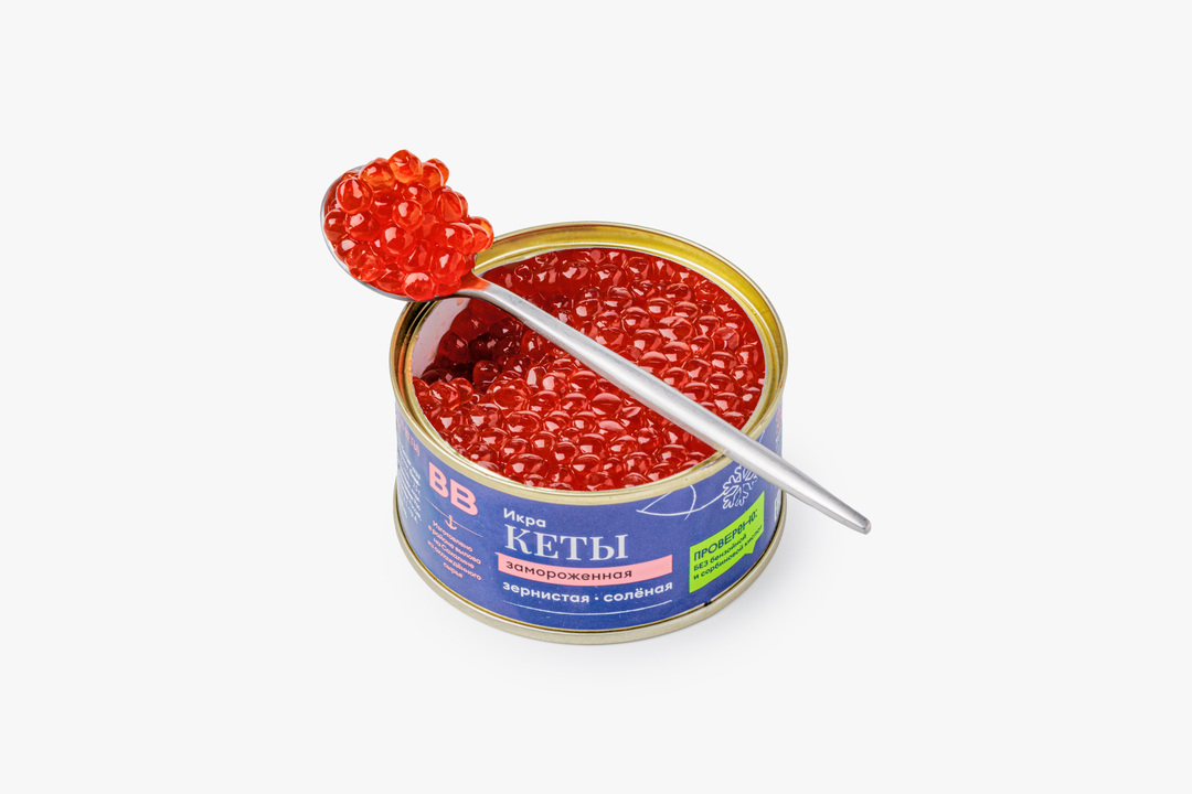 

Икра кеты Охотоморе зернистая соленая жестяная банка замороженная 140г