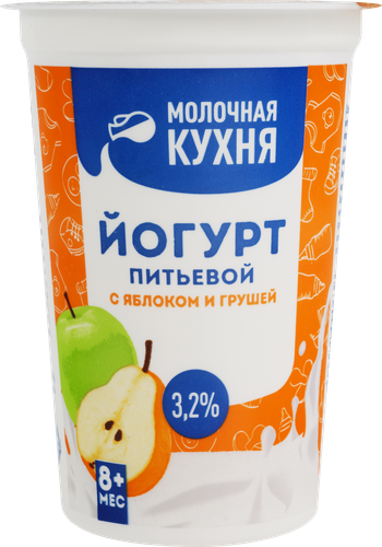 

Йогурт питьевой для питания детей Молочная кухня с яблоком грушей с 4 витаминами 3.2% без змж 240 г