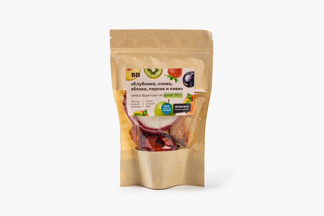 

Смесь фруктово-ягодная ВкусВилл Клубника, слива, яблоко, персик и киви 50 г