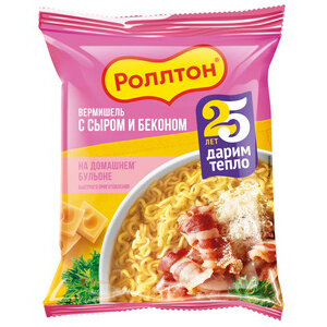 Вермишель Роллтон на дом бульоне с сыром и беконом б/п 60 г