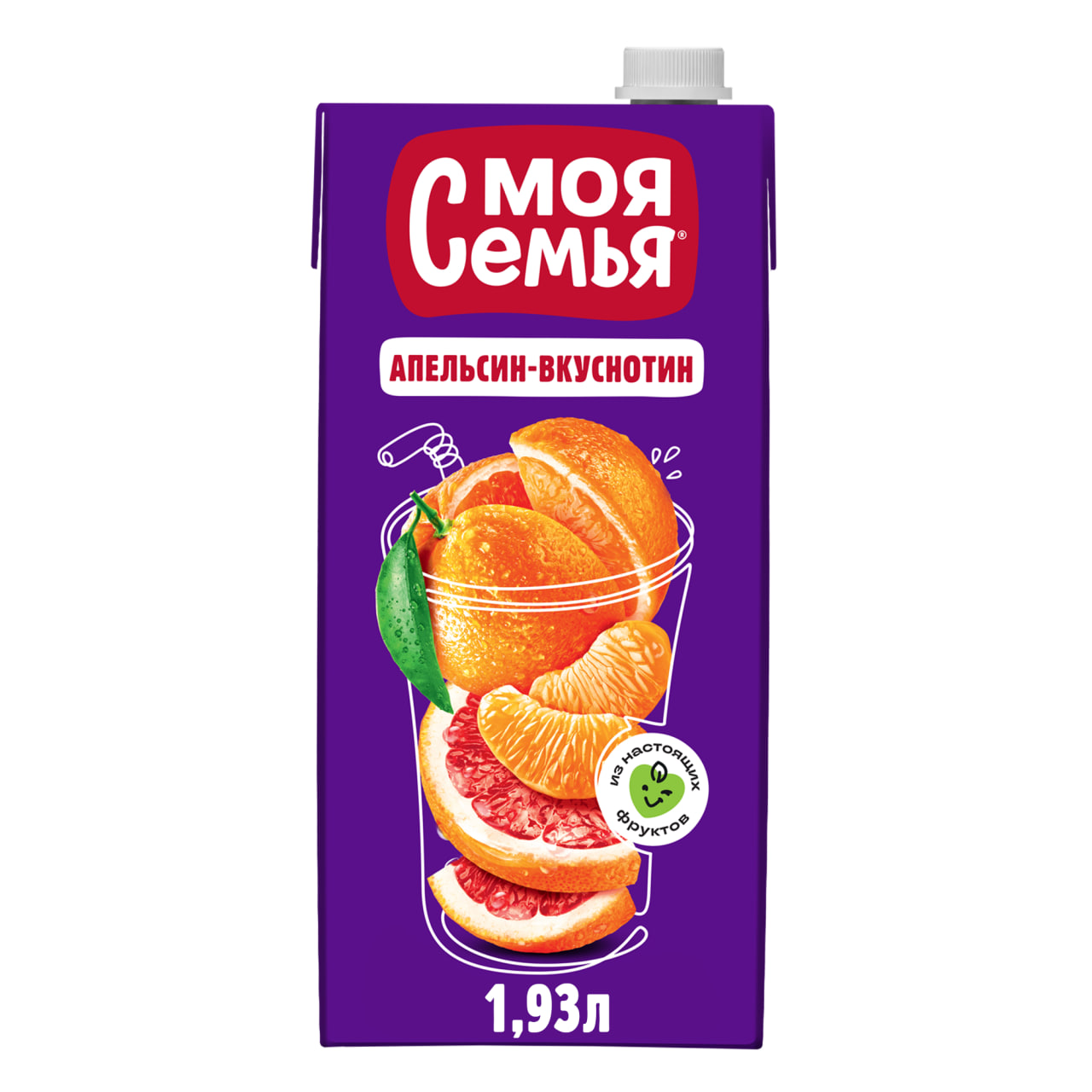 

Напиток сокосодержащий Моя Семья Апельсин Вкуснотин из апельсина мандарина и грейпфрута 1.93 л
