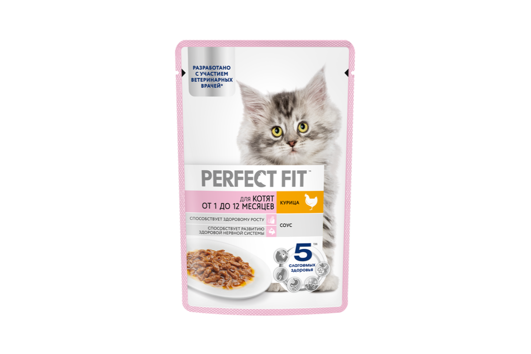 

Влажный корм Perfect Fit с курицей в соусе для котят от 1 до 12 месяцев 75 г