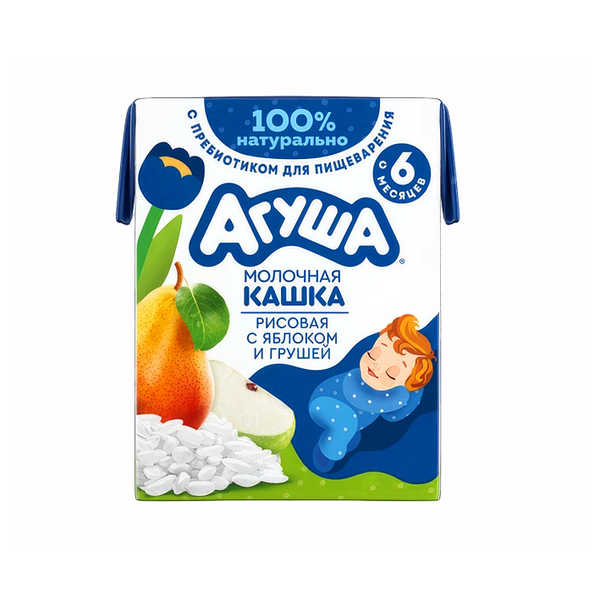 Каша жидкая Молочная Рисовая Агуша Засыпай-ка Яблоко-Груша с 6 месяцев 200 мл