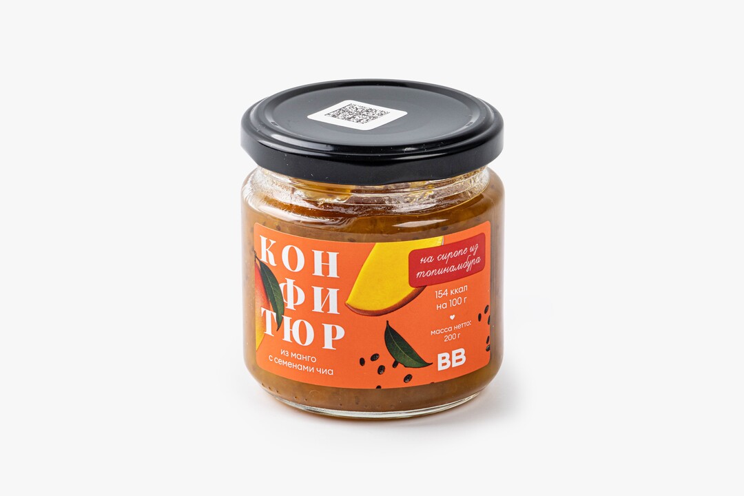 

Конфитюр ВкусВилл из манго с семенами чиа на сиропе топинамбура 200 г