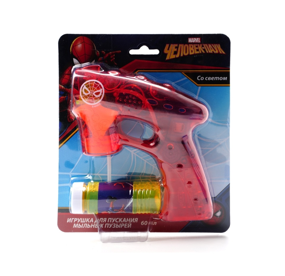 

Мыльные пузыри 1toy Marvel Человек Паук мыльный пистолет светится в темноте бутылка 60 мл, Китай