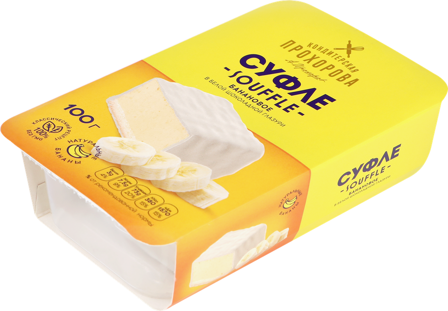 

Пирожное Кондитерская Прохорова Банановое суфле в белой шоколадной глазури 100 г