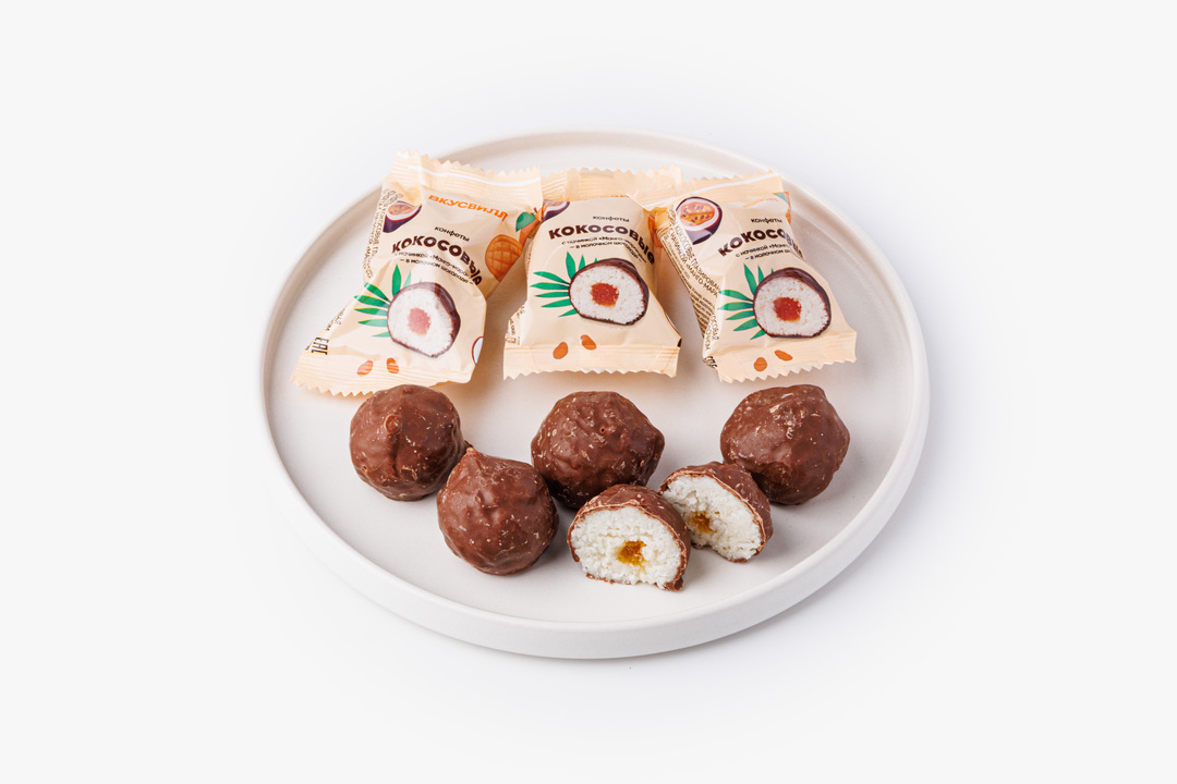 

Конфеты кокосовые ВкусВилл в шоколаде манго и маракуйя 190 г