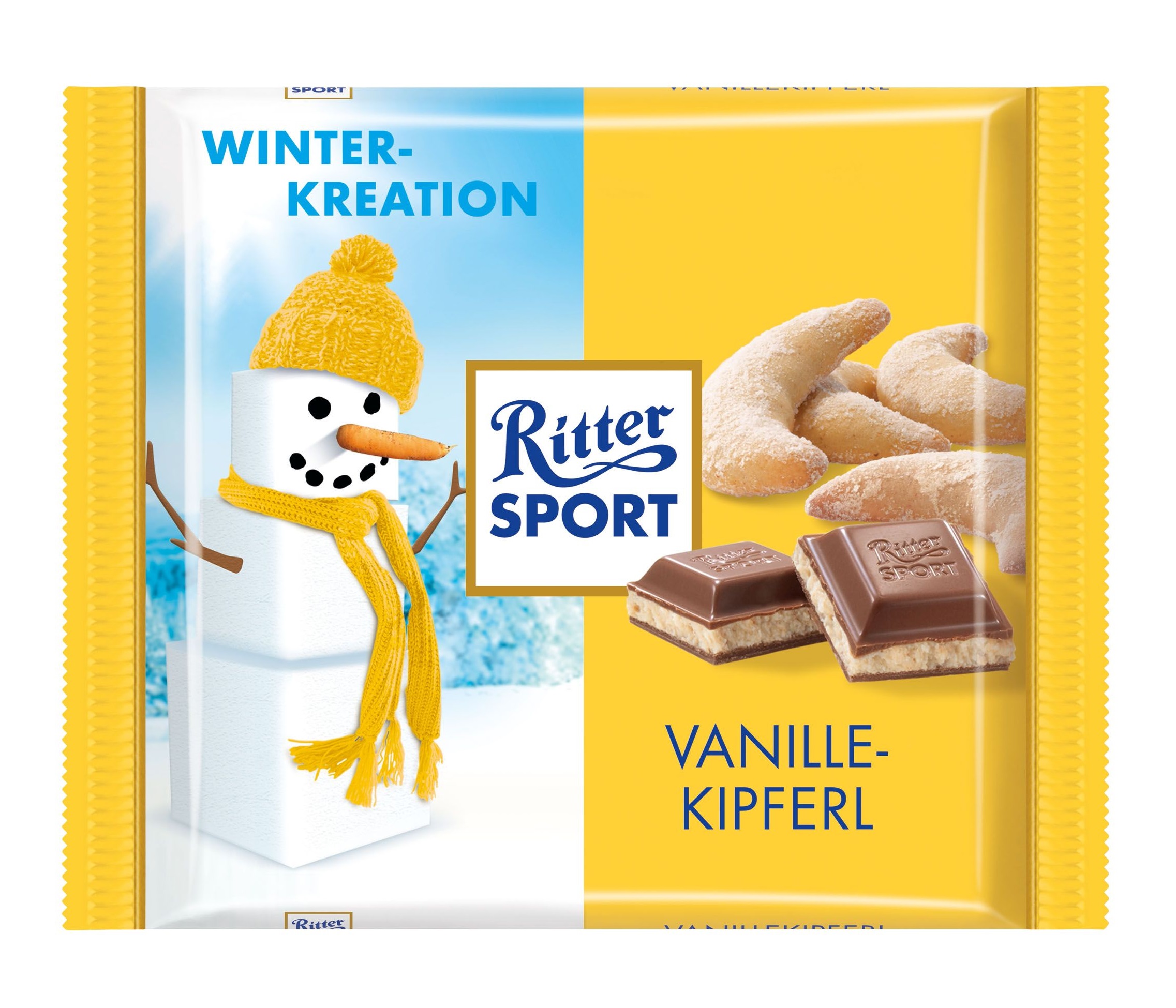 

Шоколад молочный Ritter Sport Ванильный рогалик с начинкой с миндальным кремом и ванильным печеньем 100 г