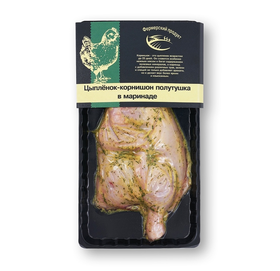 

Полутушка цыпленка корнишон Открытый огонь в маринаде с зеленью и чесноком, на кости 250 г