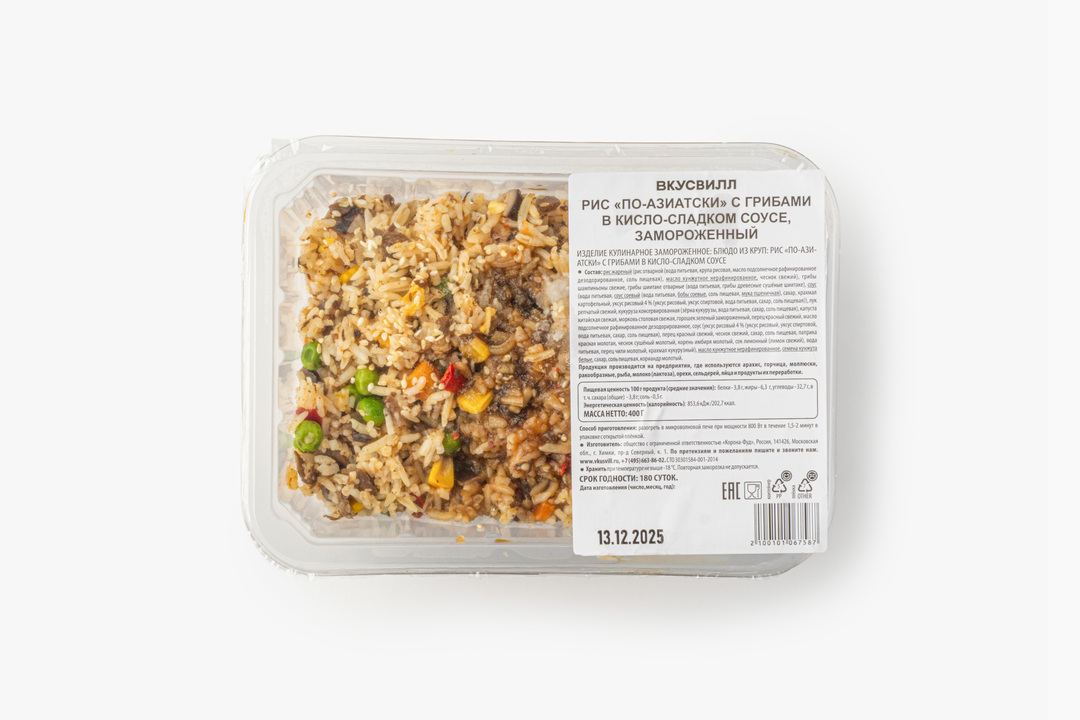 

Рис по-азиатски ВкусВилл с грибами в кисло-сладком соусе 400 г